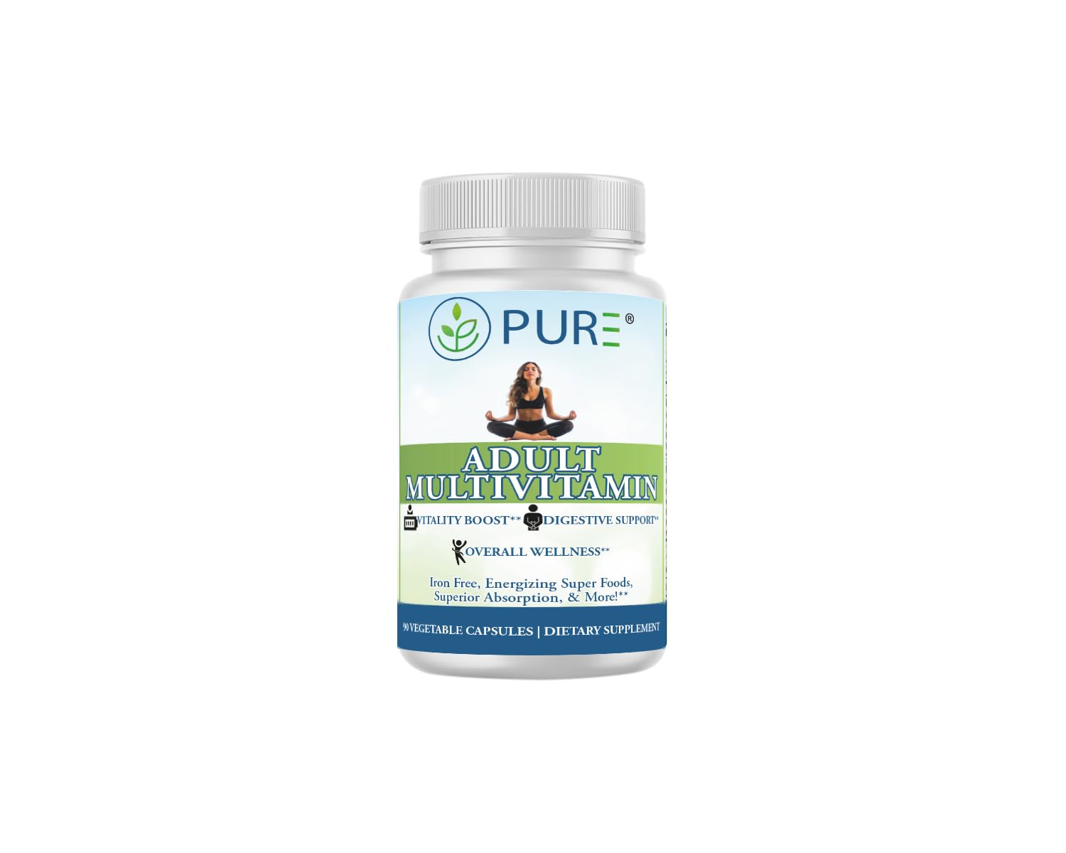 PURE Adult Multivitamin with Vitamins A, C, D3, B12, Minerals, Digestive Enzymes, 90 Capsules, 30 Servings PUREUS supplements