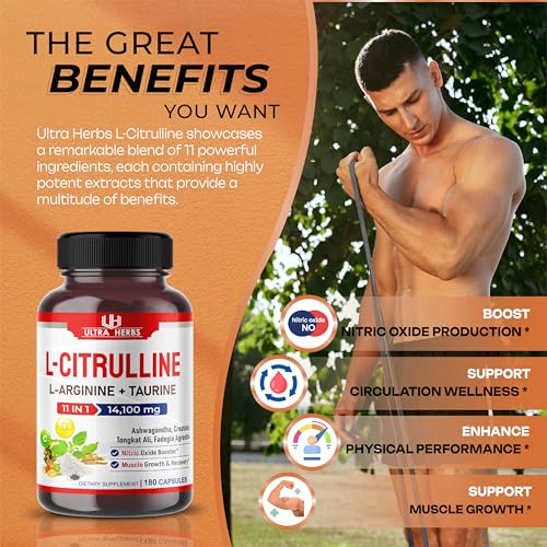 L-Citrulline 14,100 mg 11 in 1 with L-Arginine + Taurine, Ashwagandha, Creatine, Tongkat Ali ULTRA HERBSUS supplements