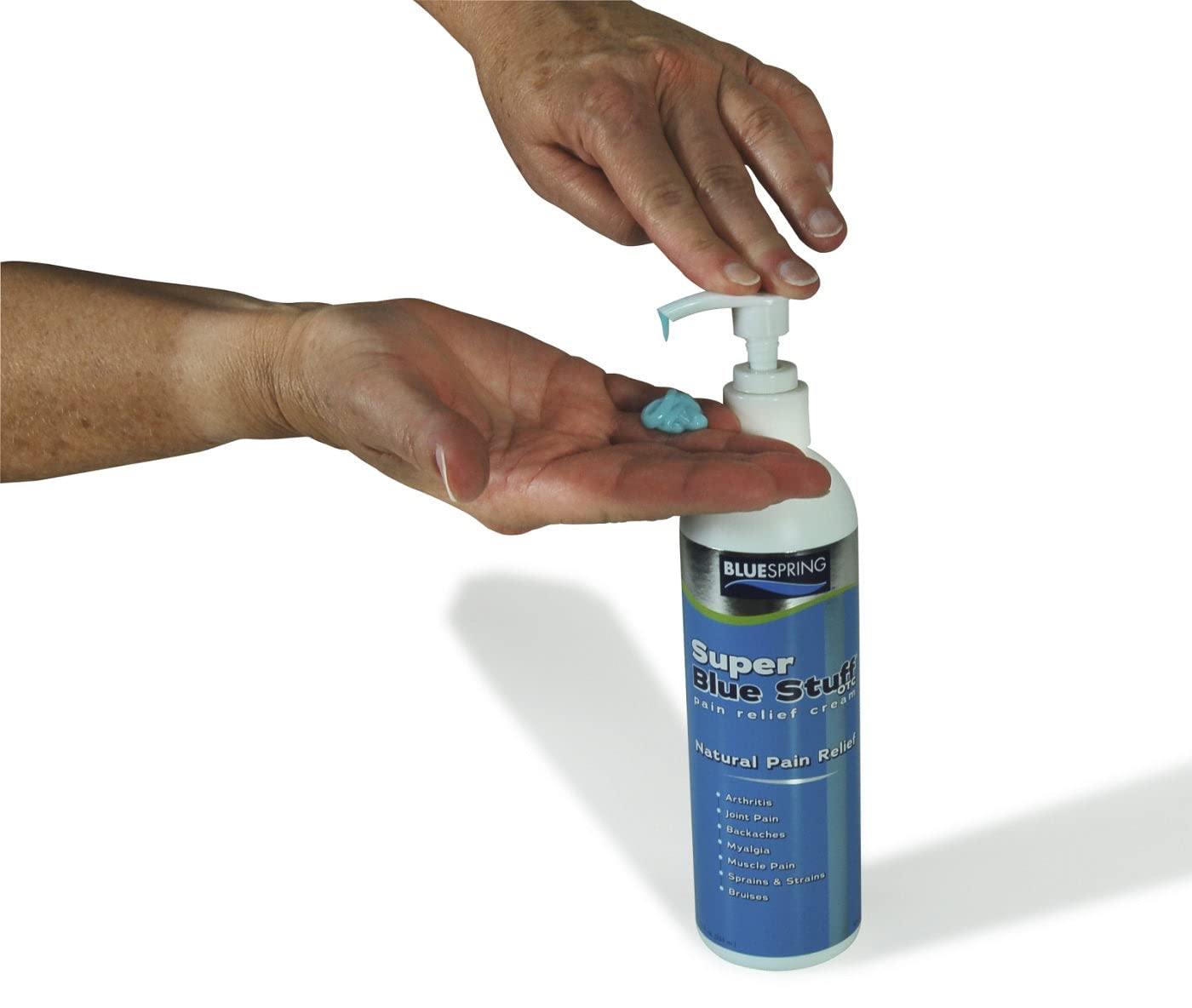 Super Blue Stuff OTC 12-oz. Pump Bottle - Natural, Made in USA, Paraben-free, Works in As Little As 5 Minutes for Joint/Muscle Pain, Backaches, Sprains/Strains, Bruises & Arthritis by Blue Spring Blue SpringAu supplements