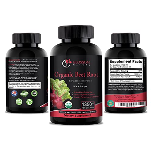 Organic Beet Root Powder 1350mg with Black Pepper-Nitric Oxide Booster, Digestive System Blossom NatureAu supplements