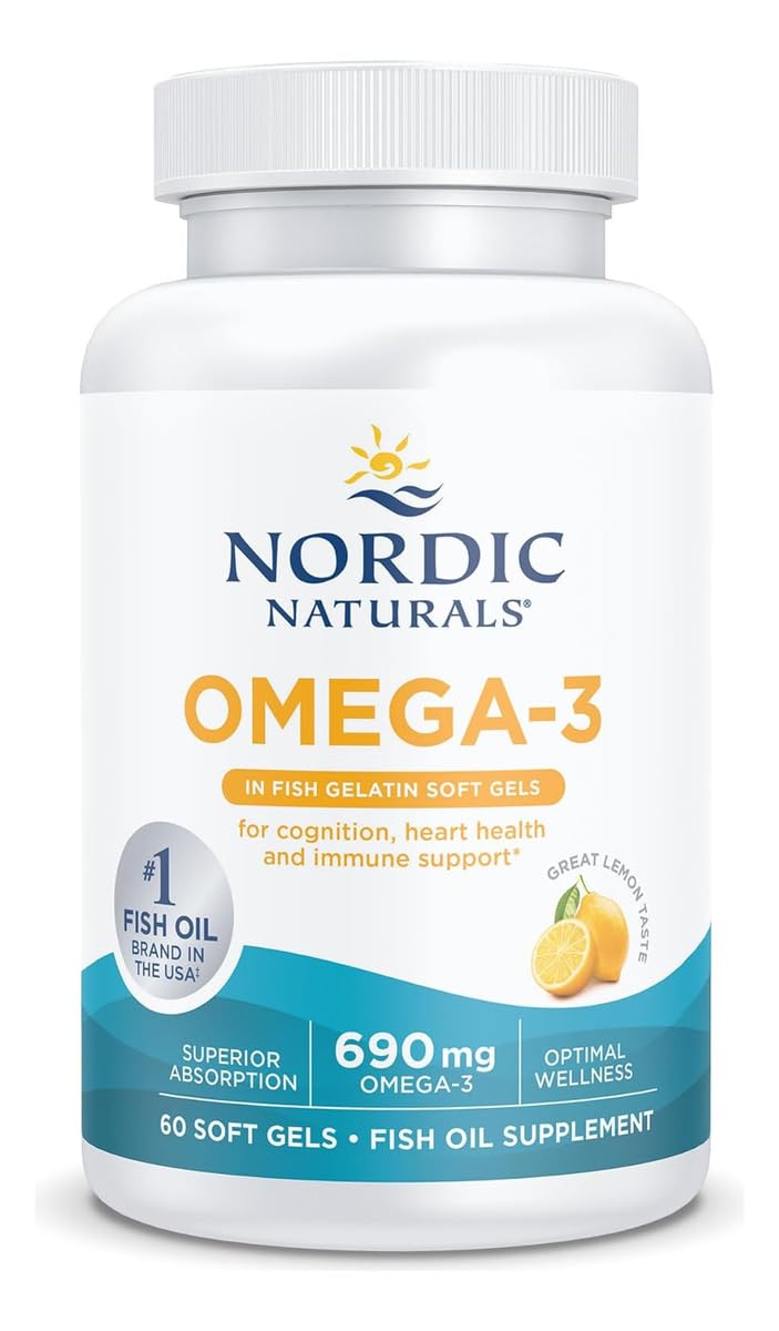 Nordic Naturals Omega-3 in Fish Gelatin, Lemon Flavor - 60 Fish Gels - 690 mg Omega-3 - Fish Oil - EPA & DHA - Immune Support, Brain & Heart Health, Optimal Wellness - Non-GMO - 30 Servings Nordic NaturalsAu supplements