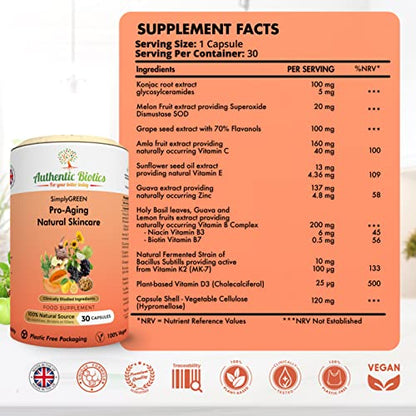 Vegan Collagen Boosting Natural Plant-based Skincare, Vitamins for Healthy Skin with Antioxidants Authentic BioticsUS supplements