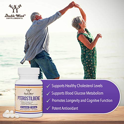 Pterostilbene Supplement 100mg Capsules (Third Party Tested) Manufactured in The USA Double Wood SupplementsUS supplements
