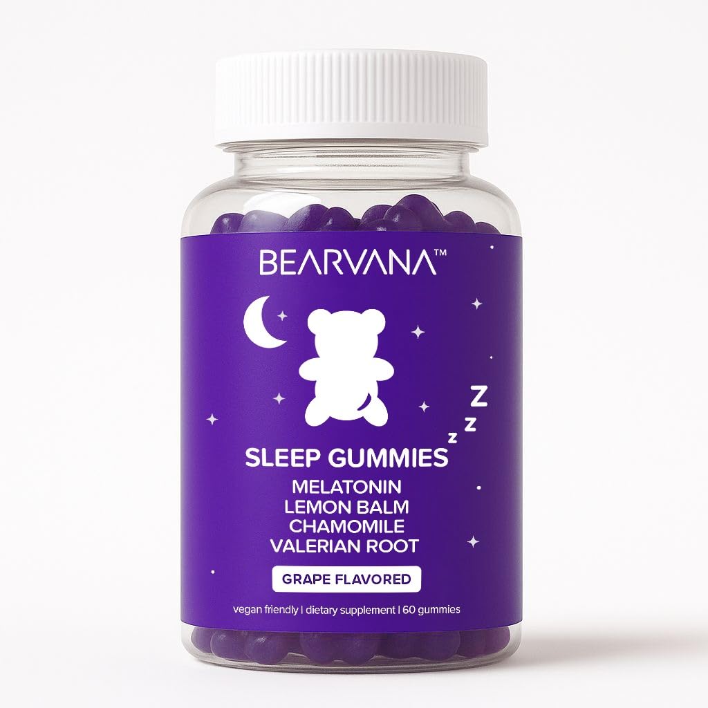 BEARVANA Sleep Gummies with Melatonin | Grape Flavored Vegan Sleep Supplement with Lemon Balm, Chamomile & Valerian Root | Night time Relaxation & Rest Support | 60 Gummies BEARVANAAu supplements