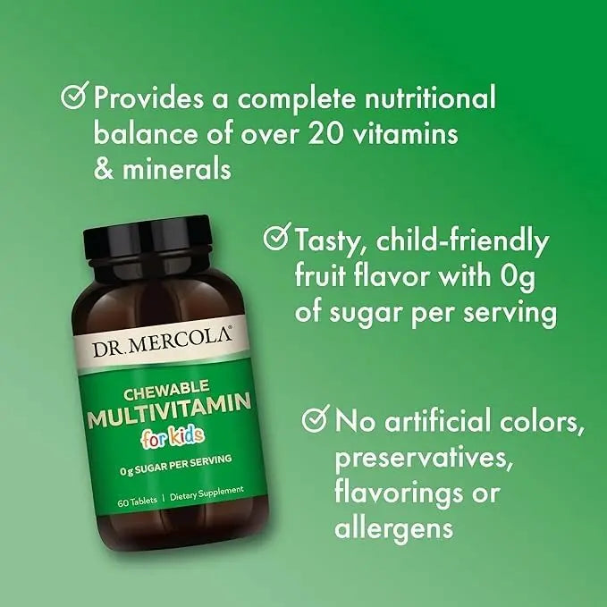 Dr. Mercola Chewable Multivitamin for Kids - 28 Vitamins & Minerals - 0g Sugar - Non-GMO, Gluten-Free & Soy-Free Dr. MercolaAu supplements