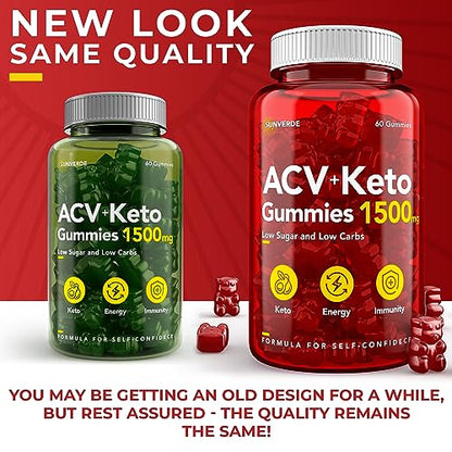 Keto ACV Gummies 1500 mg - Low Sugar Green Apple Flavor - Vegan ACV Keto Gummies SunVerdeUS supplements