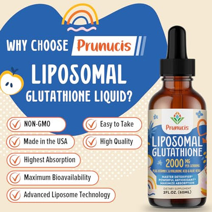 2000MG Liposomal Glutathione Liquid, 98% Absorption, Glutathione Liquid Supplement PrunucisUS supplements