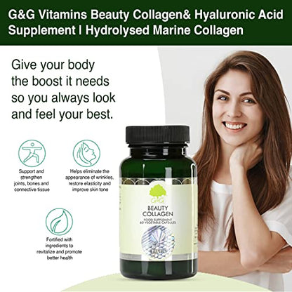 Beauty Collagen | Collagen & Hyaluronic Acid Supplement | 60 Capsules | Hydrolysed Marine Collagen G&G VitaminsUS supplements