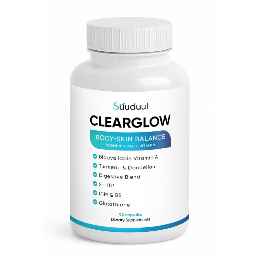 Clear Skin Supplement & Acne Supplement with Vitamin A, DIM, Milk Thistle – Hormonal Balance, Liver Detox & Antioxidant Support – Glutathione, Turmeric, Dandelion – Natural Skin Formula 90 Capsules SUUDUULAu supplements