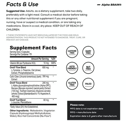 ONNIT Alpha Brain (60ct) - Over 1 Million Bottles Sold - Premium Nootropic Brain Supple ONNITUS supplements