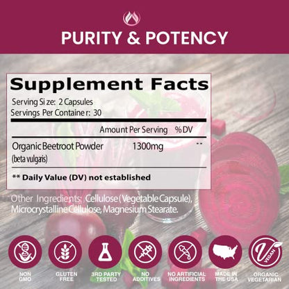 Beet Root Capsules Organic Beet Root Powder 1300mg | Natural Nitric Oxide Booster THE ENCLARE NUTRITIONUS supplements
