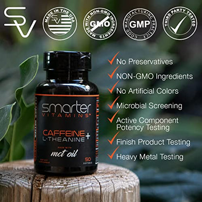 200mg Caffeine Pills - MCT Oil from 100% Coconuts + 100mg L-Theanine, Advanced Energy SmarterVitaminsUS supplements