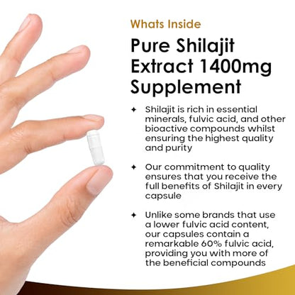 Shilajit Capsules 1400mg 60% Fulvic Acid Pure Shilajit - High Strength Himilayan Shilajit NEW LEAF PRODUCTSUS supplements
