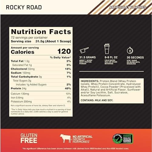 Optimum Nutrition Gold Standard 100% Whey Protein Powder, Rocky Road, 5 Pound Optimum NutritionUS supplements