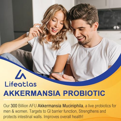 300 Billion AFU Akkermansia Muciniphila - Live Akkermansia Probiotics for Women & Men LifeatlasUS supplements