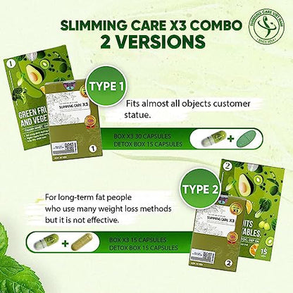 Slimming Care Newest Version X3 Type 1 Diet for Everyone (30pills/Box) + Free Vegetable Heath SecretUS supplements