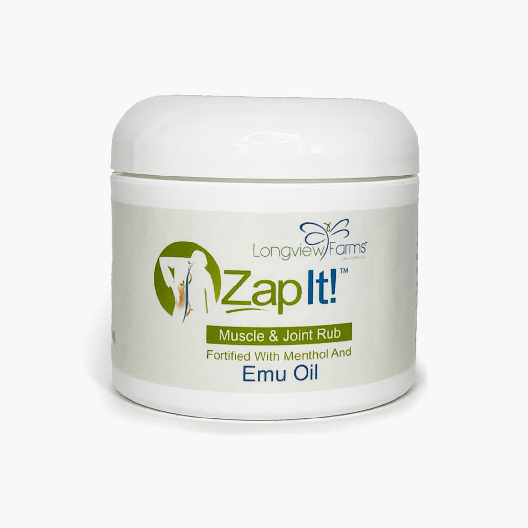 Longview Farms® Zap It! Muscle and Joint Therapy Cream– Fast-Absorbing Full Body Formula for Neck, Back, Legs, and feet and Knee Muscle Aches, Joint Discomfort, with Emu Oil(4 oz. Jar) Longview FarmsAu supplements