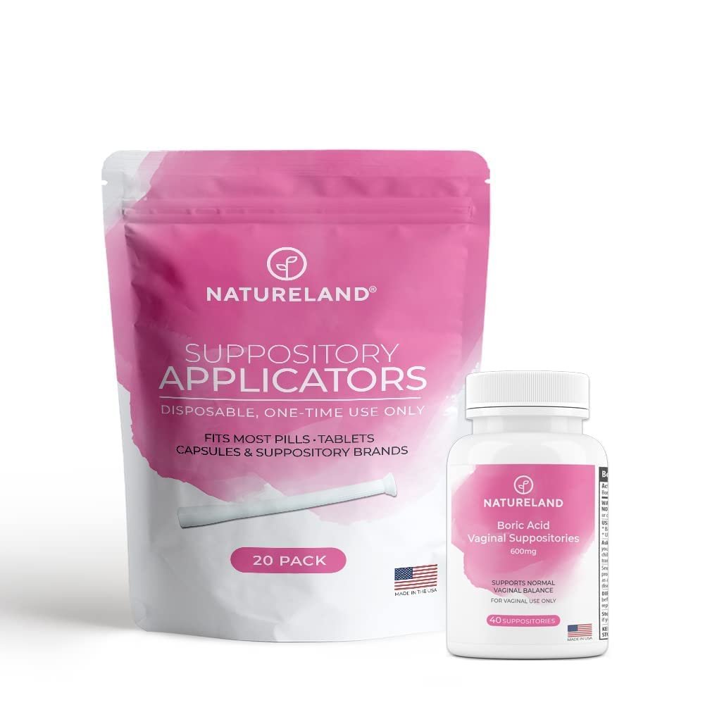 Natureland [40 Count Boric Acid Suppositories 600mg w/ [20 Pack] Vaginal Applicator - Feminine Care NaturelandAu supplements