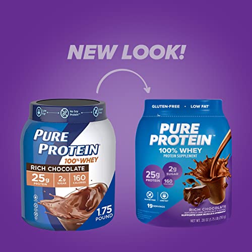 Pure Protein 100% Whey Protein Powder, Rich Chocolate, 25 g Protein, 1.75 lb Pure ProteinUS supplements