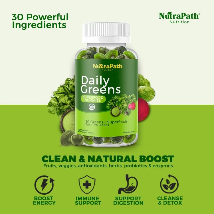 Superfood Daily Greens Gummies - Fruits, Veggies, and Super Foods for Immunity, Energy - 60 Gummies NutraPathAu supplements