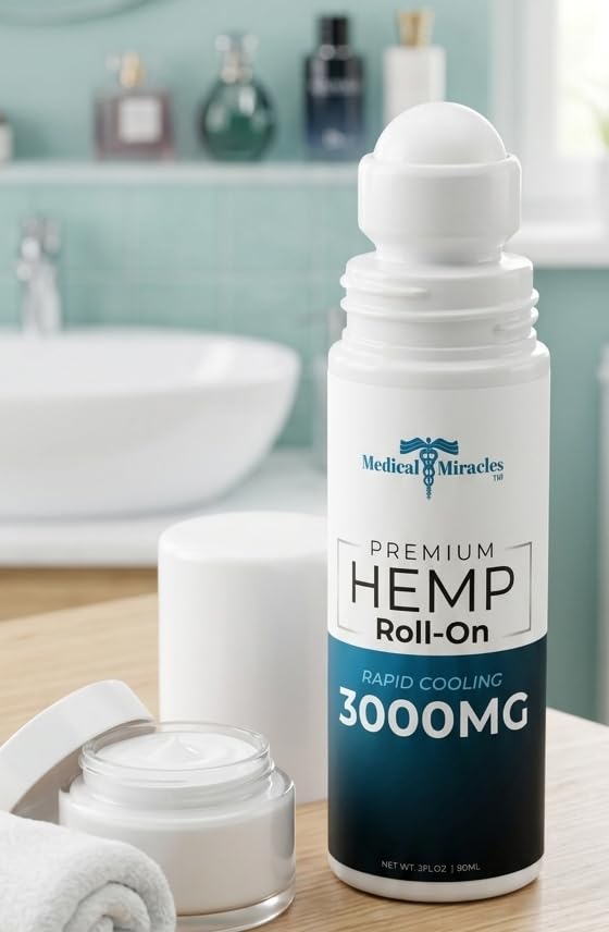Medical Miracles New Hemp Oil Roll On - Ideal for Muscles, Hips, Joints, Neck, Back, Elbows, Fingers, Hands, and Knees (3000mg Roll-On) Medical MiraclesAu supplements