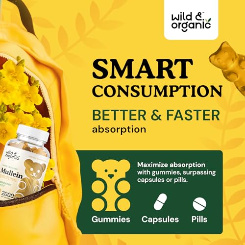 Wild & Organic Mullein Gummies - Daily Dietary Supplement for Respiratory, Digestive Wild & OrganicUS supplements