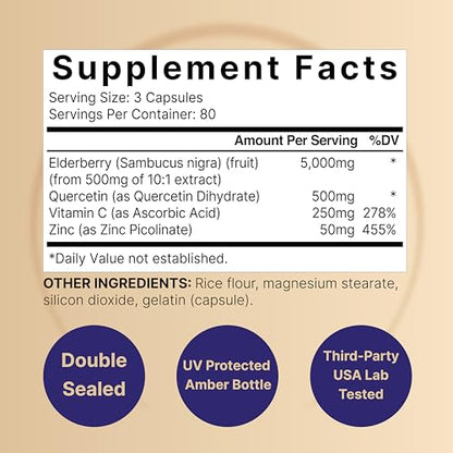 NatureBell Sambucus Elderberry Capsules, 5000mg Per Serving with Quercetin 500mg NatureBellUS supplements