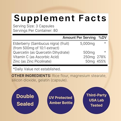 NatureBell Sambucus Elderberry Capsules, 5000mg Per Serving with Quercetin 500mg NatureBellAu supplements