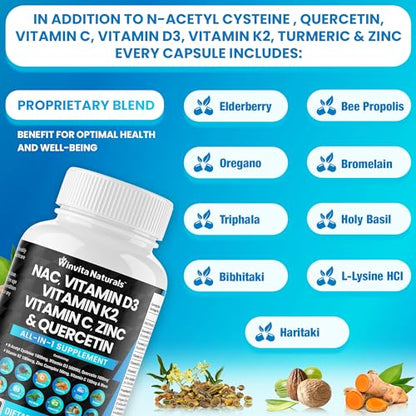 NAC Supplement N-Acetyl Cysteine 1000mg Vitamin C Vitamin D3 K2, Zinc, Turmeric Curcumin Winvita NaturalsUS supplements