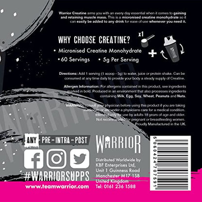Warrior Creatine Monohydrate Powder – 300g – Micronised for Easy Mixing and Consumpti WarriorUS supplements