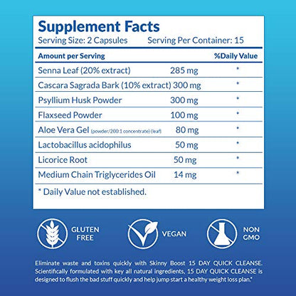 SkinnyBoost Fat Burn & 15 Day Quick Cleanse KIT-Vegan Capsules, Easy to Use: Detox SkinnyBoostUS supplements