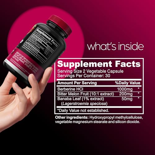 1000mg Berberine Supplement Capsules with Bitter Melon and Banaba Leaf - 30 Servings Artnaturals StoreUS supplements