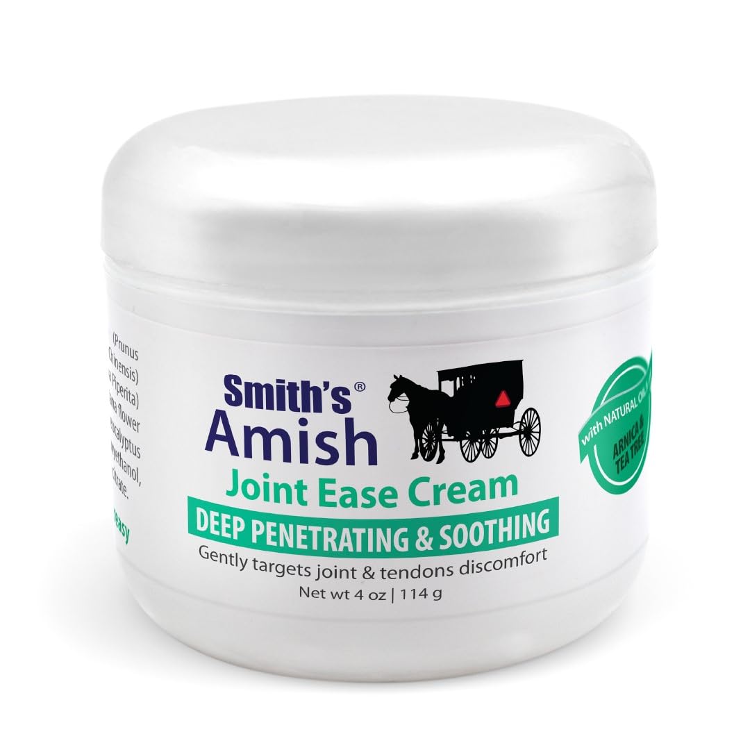 Smith’s Amish Joint Ease Cream 4 oz jar. Soothing and Cooling, with Botanicals of Arnica, Peppermint, Tea Tree, Rosemary and Eucalyptus Smith AmishAu supplements