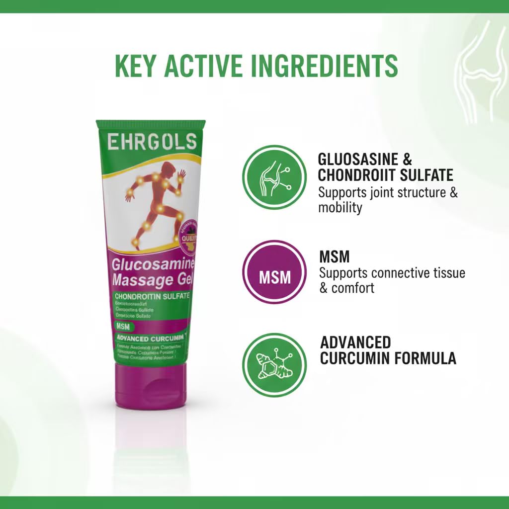 Ehrgols Advanced Joint Massage Gel with Glucosamine & Turmeric | Intensive Care Rub for Knees, Back, Shoulders & Hands | Non-Greasy | Deep Penetrating | 3.4 Fl Oz EhrgolsAu supplements