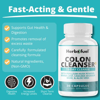 Herbafuel Colon Cleanse - Supports Detox, Gut Health, & Bloating Relief - Contains Herbs HerbafuelUS supplements