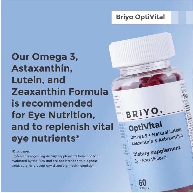 Briyo OptiVital Eye Health Supplement – Lutein, Zeaxanthin, Astaxanthin & Omega-3 from Natural Sources – Supports Vision BriyosisAu supplements