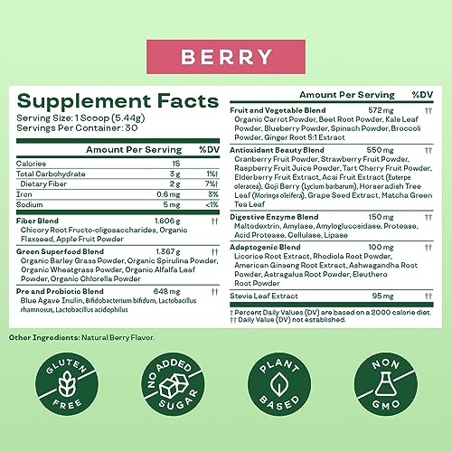 Bloom Nutrition Super Greens Powder Smoothie & Juice Mix (Berry) Bloom NutritionUS supplements