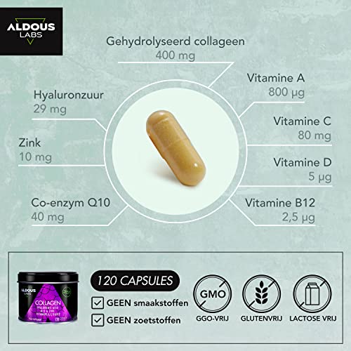 120 Capsules - Collagen with Hyaluronic Acid + Coenzyme Q10 + Vitamin C, A, D and B12 + Zinc Aldous LabsUS supplements