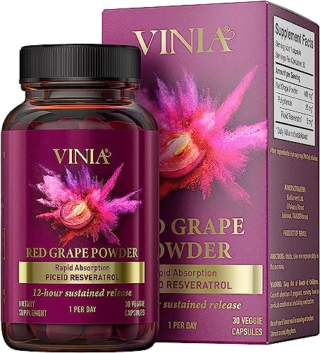 VINIA 12-Hour Sustained Release Piceid Resveratrol Supplement. Nitric Oxide Supplement VINIAUS supplements