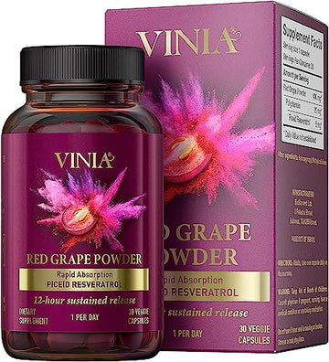 VINIA 12-Hour Sustained Release Piceid Resveratrol Supplement. Nitric Oxide Supplement VINIAUS supplements