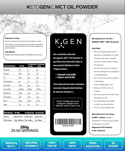 Keto MCT Oil Powder Pure Coconut MCT Keto Coffee Creamer | Premium Quality C8 Easily Absorbed & Digested - Ideal for Paleo & Vegan Diets K GEN ketogenic enhancementAu supplements