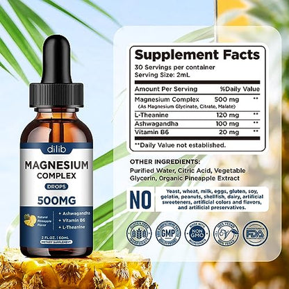 Triple Magnesium Complex Supplement-Magnesium Glycinate, Citrate, Malate Liquid Drops dilibUS supplements