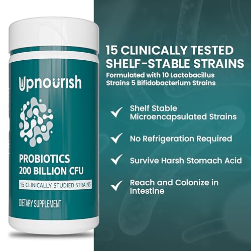 UpNourish Probiotics - 200 Billion CFUs, 15 Strains, Prebiotics & Enzymes - 60 Vegan Cap UpNourishUS supplements