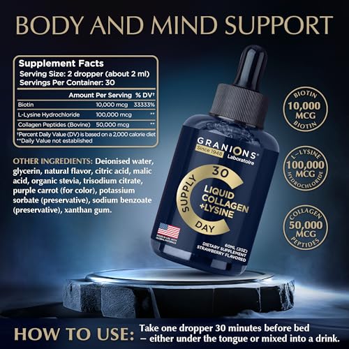 Liquid Collagen Peptides with Biotin and Lysine - Max Hair Skin and Nails Liquid Collagen GranionsUS supplements