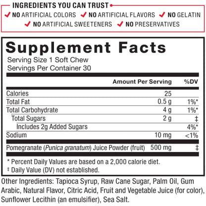 Force Factor Pomegranate Soft Chews for Healthy Aging, Heart Health, Bone Health Force FactorUS supplements