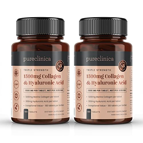 UltraColl Collagen & Hyaluronic Acid 1500mg x 360 Tablets (2 bottles of 180)-1 Years Supply PureclinicaUS supplements