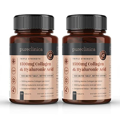 UltraColl Collagen & Hyaluronic Acid 1500mg x 360 Tablets (2 bottles of 180)-1 Years Supply PureclinicaUS supplements