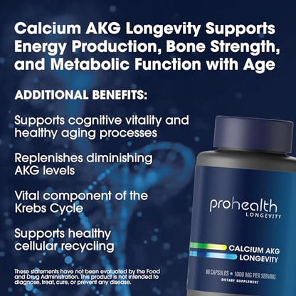 ProHealth Calcium AKG Longevity (Alpha Ketoglutarate) (1,000 mg per 2 Capsule Serving ProHealthUS supplements