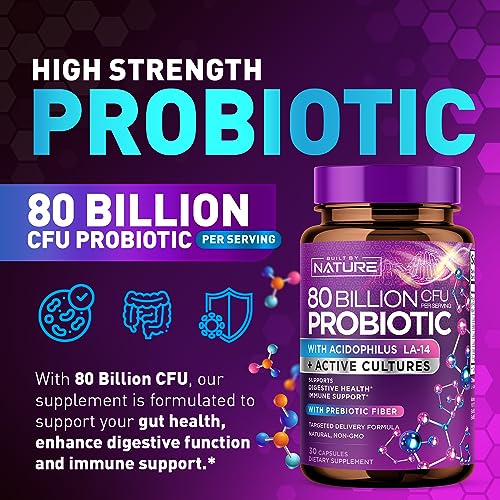80 Billion CFU Probiotic - Daily Digestive Gut Health Supplement for Men & Women Built by NatureAu supplements