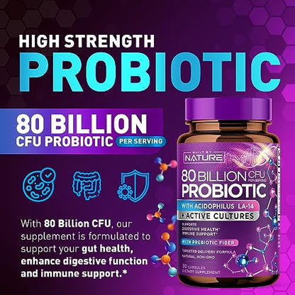 80 Billion CFU Probiotic - Daily Digestive Gut Health Supplement for Men & Women Built by NatureUS supplements